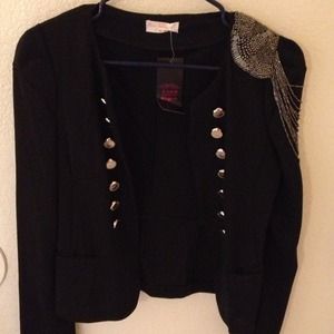 Size small / black & silver beaded / fitted blazer