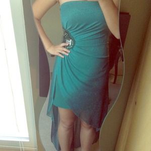 High-Low Strapless Green Homecoming Dress