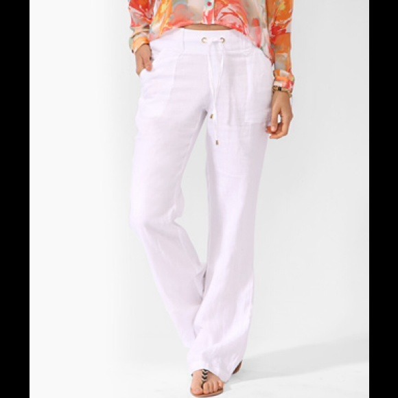 Forever21 White Linen Drawstring Pants