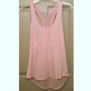Express light pink mesh back tank top