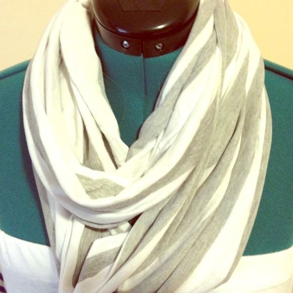 Gray and white infinity scarf