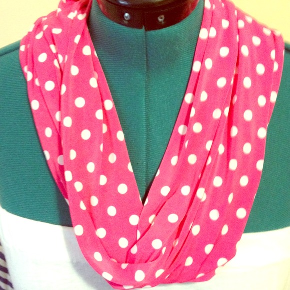 Pink with white polka dots infinity scarf