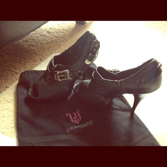 Black leather high heels