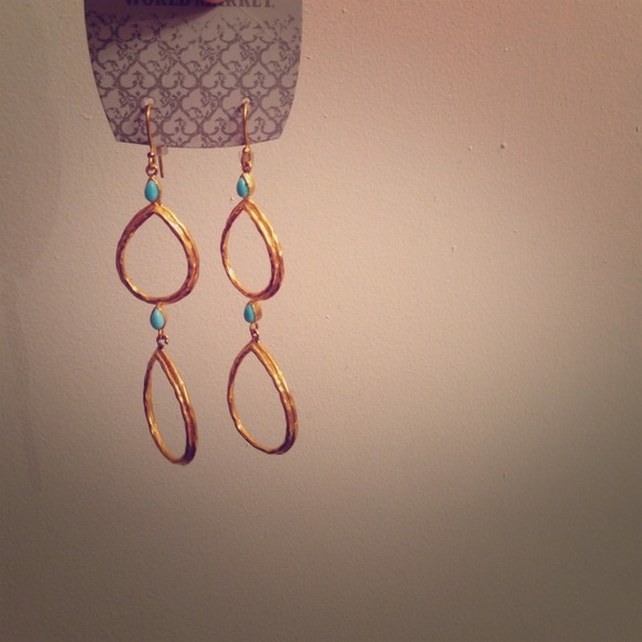 Gold and blue dangle earrings