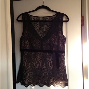 Lace top, nude cami.