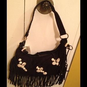 Black suede handbag