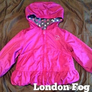 Little girl's pink irreversible hooded jacket.
