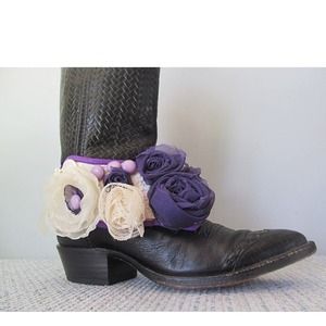 Purple floral fabric boot bracelet or bib necklace