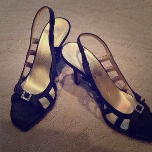 Anne Klein New York black satin w/rhinestones