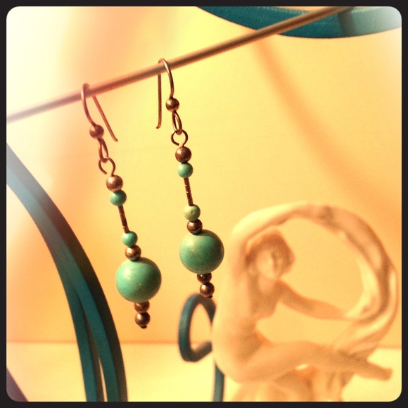 Turquoise Bead & Silver Earrings