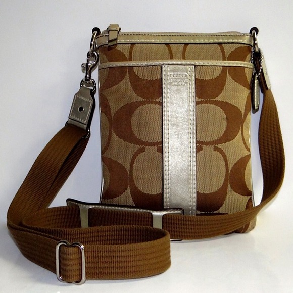 Coach Signature Swingpack (Silver/Khaki/Gold)