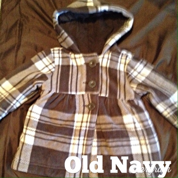 Little girl's brown & white wool plaid peacoat.