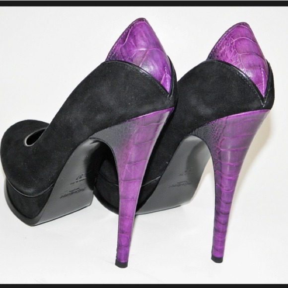 Yves Saint Laurent Shoes - Ysl black suede/purple croc platform pumps size 36