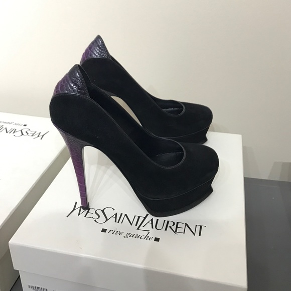 Ysl black suede/purple croc platform pumps size 36 - Picture 3 of 5