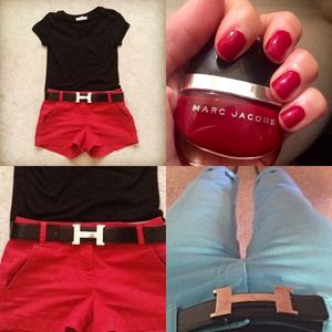 Silver tone H belt buckle leather belt