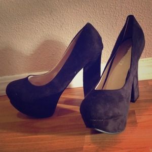Black suede platform heels