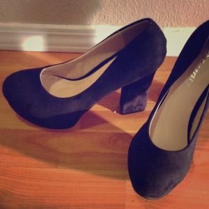 Black suede platform heels