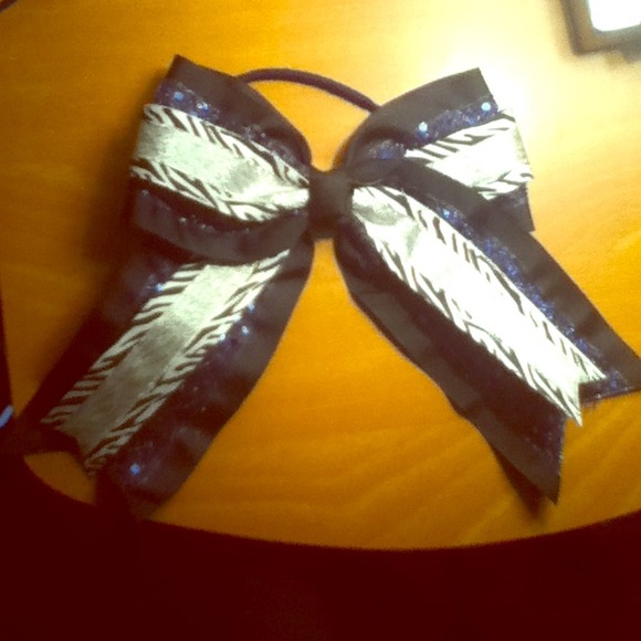 Huge zebra navy and black cheer bow!