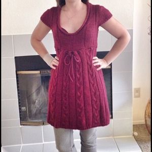 Knitted red sweater dress