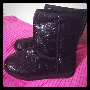 Black sequined boots