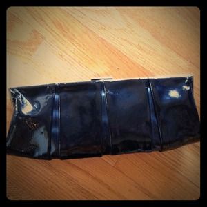 Black patent leather pleated clutch