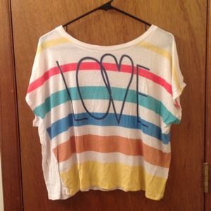 "Love" rainbow striped crop top