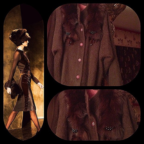 Jackets & Blazers - Angora sweater fox collar embellished buttons