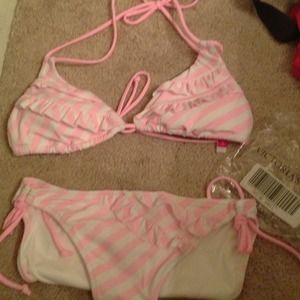 Victoria's Secret pink & white striped bikini new