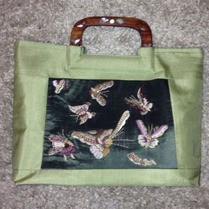 Frontiers London Silk Tote with Wooden Handles