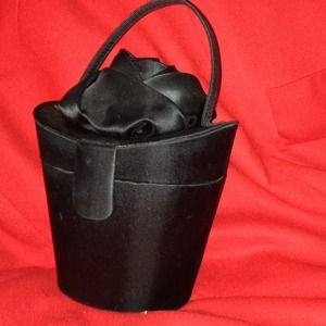 Timmy Woods Black Satin Flower Rose Purse Bag