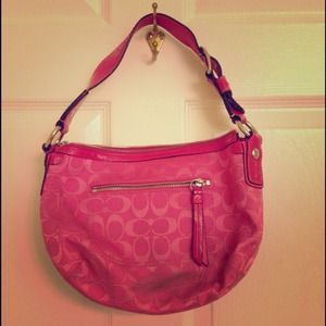 Hot Pink Signature Coach Hobo Handbag Purse
