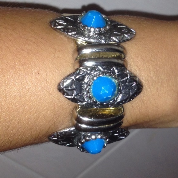 Silver, Gold & Turquoise Wrap Bracelet - Picture 1 of 5