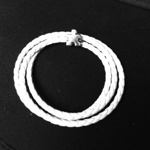 White leather Autism Awareness weave wrap bracelet