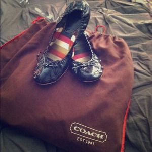 Coach Navy Patent Ballet Flats with Bows