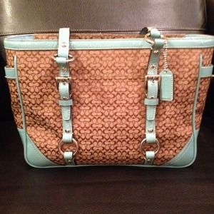 Brown and teal Coach purse