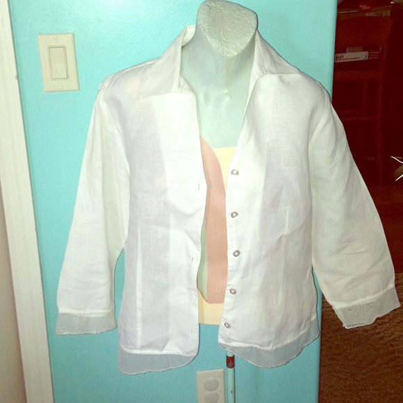 Whiten linen blazer with lace trim - Picture 1 of 1