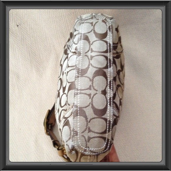 SOLD!!!!Monogram COACH w/ bronze color leather bag - Picture 3 of 4