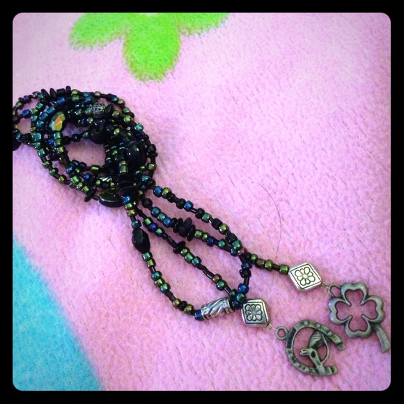 Extra Long Black & Silver Scarf Necklace