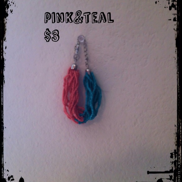 Pink and teal beaded bracelet