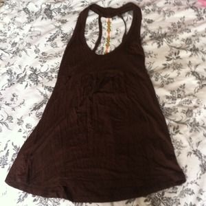 Brown cross cross tank top with Indian beading