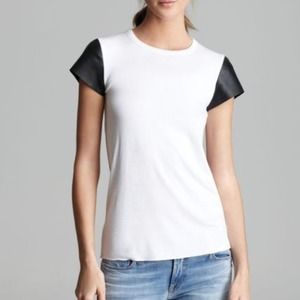 T-shirt faux leather sleeves