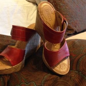 Pair of size 6 red Born wedges. Barely worn
