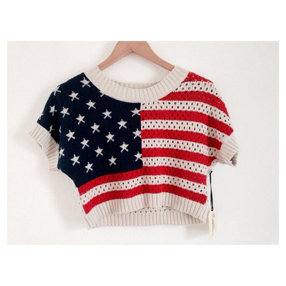 Forever 21 American Flag Knitted Crop Top