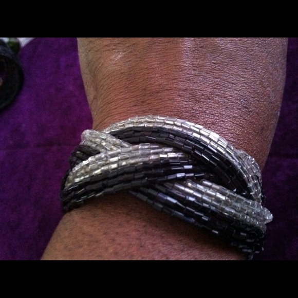 Black and silver beaded cuff bracelet.