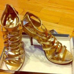 Anne Michelle gold caged heels size 8