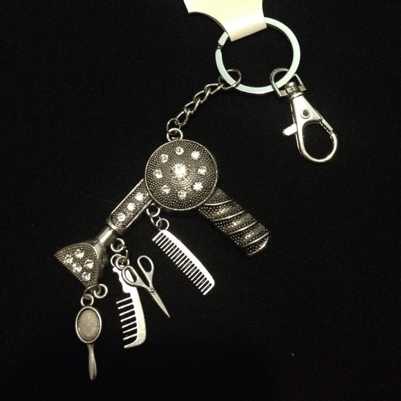 3 Silver Beautician/Cosmetologist themed Keychain