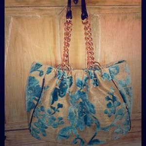 Baby blue velvet lace print purse