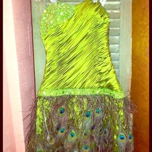 Olive peacock style cocktail dress