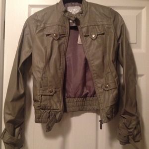 grayish brown leather jacket