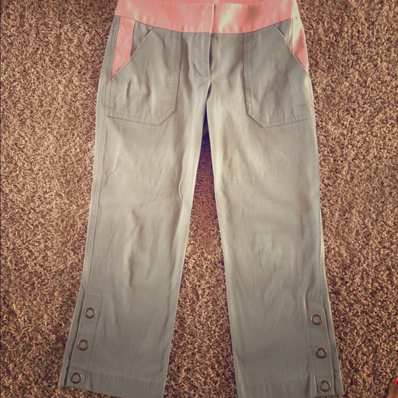 Grey & pink color block crop pants